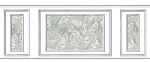 Papier peint intissé tropical, motif feuille vert, imitation boiserie, 75 cm X 200 cm, décor unique et original.