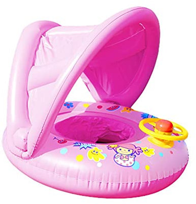 TiSkying Flotador flotante para bebé con sombrilla hinchable para flotar en el asiento del coche con volante y toldo