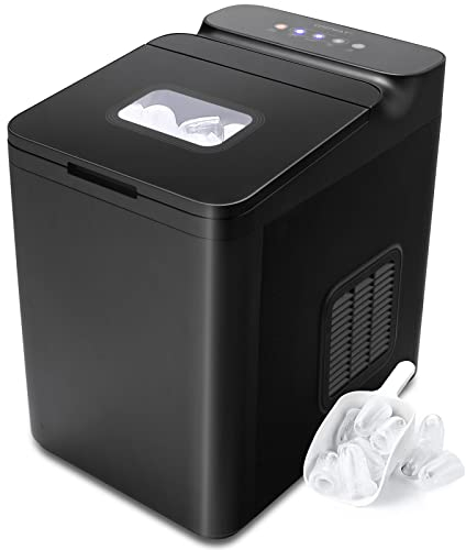 COSTWAY Countertop Ice Making Machine, 15KG/24H with Auto Clean, 2 Bullet Size, Ice Scoop, Alarms for Home Office (Black)