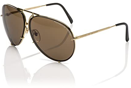 Porsche Design P8478 Iconic Sunglasses (66mm, A - Light Gold/Lens - Brown/Extra Lens - Light Blue,Silver Mirrored)