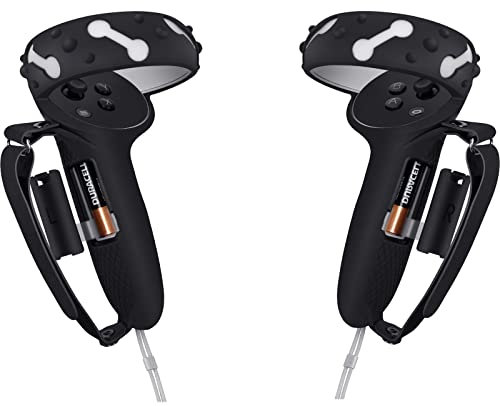 Controller Grips Cover for Oculus Quest 2,Anti-Throw Strap with Battery Opening,Extended Controller Grips Covers Suitable for Large Hands(Black)