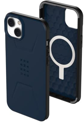 Urban Armor Gear UAG Civilian Hülle kompatibel mit Apple iPhone 14 Plus [Wireless Charging/Magnetische Aufladung, Sturzfeste Handyhülle, Erhöhter Rand] blau, 114037115555