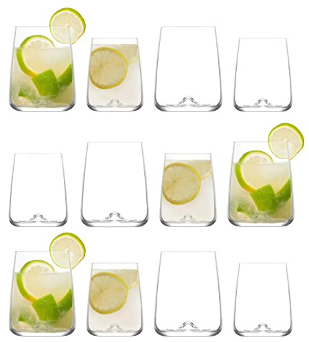 LAV 12pc Clear Terra Glassware Set - Mixed Glass Highball Cocktail Gin Glasses and Water Whiskey Drinking Tumblers
