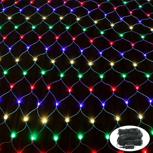 NAIZY LED Lichternetz 6x4m 480LEDs Lichterkettennetz RGB Lichtervorhang mit 8 Modi Stecker Lichterkette Dunkelgrüne Lichtlinie Weihnachtsbeleuchtung Außen-Innen für Weihnachtsdeko Hochzeit Party