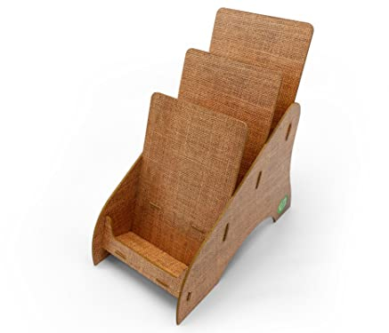 stableco 1x ökologischer Prospektständer DIN A5 vertikal mit 3 Fächer stabiler Flyerständer im natural Design No Plastic! Just Paper! nachhaltiger Prospekthalter Postkartenständer schnell aufzubauen