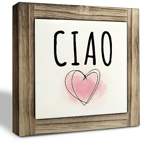 Inspirierende Holzschilder, Ciao-Schild, italienisches Hallo-Schild, Box Holztafeln, Schreibtischdekoration, Heimdekoration, rustikale Wohnzimmer-Dekorationen für Regal, Eingangsbereich, Haustür,