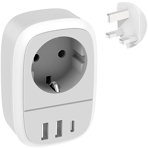 Kethant Adaptador Enchufe UK, Adaptador Enchufe Ingles a Español con 2 USB y 1 Tipo C, Adaptador para Escocia, Irlanda, Reino Unido, Maldivas, Britanico, Dubai, Singapur Tipo G