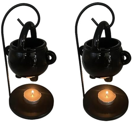 Storaffy Hexenkessel Duftlampe Teelicht | Duftöl Lampe Halloween Deko | Wax Melts Duftlampe Keramik zum Aufhängen, Home Deko | Halloween Kessel Wax Melter Teelichthalter, Freunde