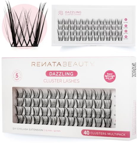 Renata Beauty Dazzling Faux Cils – Multipack de 40 pièces, Longueurs de 11mm et 12mm, Courbure C, Glamour à Fort Impact, Réutilisables, Parfaits pour des Looks de Maquillage des Yeux Dramatiques