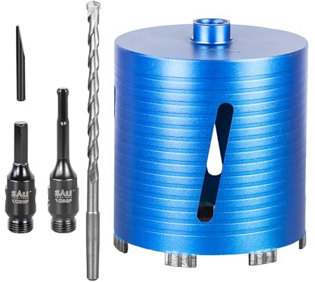 Diamond Core Drill Bit Set 152mm x 150mm Long Turbo Laser-Welded Segments for Concrete Brick Block Stone Masonry Granite Drill Bit Core Accessories with SDS Adapter,Hex Shank Adapter,Centre Drill Bit