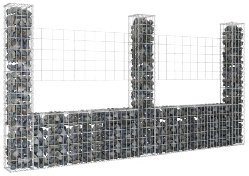 Tino Tech Gabione U Form aus Eisen 260x20x150 cm Silber Steinkorb Gabionen Körbe Gabionen Zaun Gartenmauer Gabione aus Metall Garten Gabione Pflanzenwand Gabionen Gitter