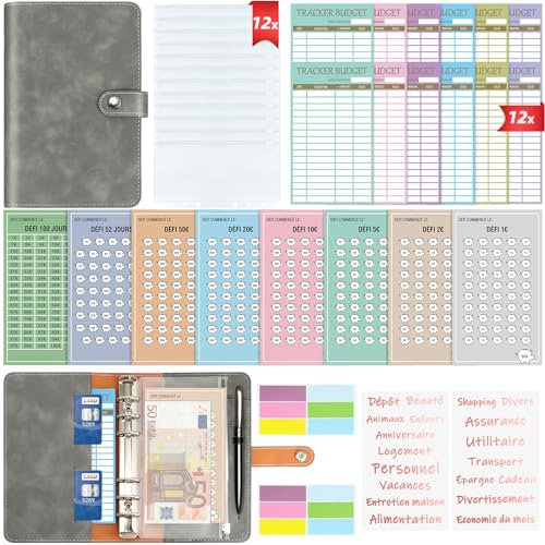 Enveloppe Budget Francais A6 Classeur Budget Planner - Carnet Budget avec 8 Défi de l'économie d'argent - Classeur Budget Francais Complet pour Économiser de l'argent, Planifier vos Dépenses