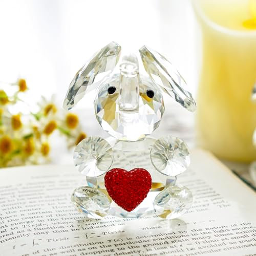 H&D Hyaline & Dora Niedliche Elefantenfigur aus Kristall mit rotem Herz, Elefant aus Glas Kristalltiere Figur zum Sammeln, Elefantengeschenke für Frauen