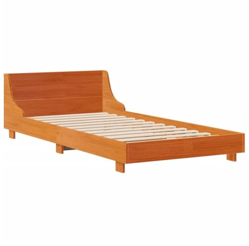 vidaXL Massivholzbett, Holzbett Bett mit Kopfteil, Bettgestell Bettrahmen mit Lattenrost, Einzelbett für Schlafzimmer, Wachsbraun 100x200cm Kiefer