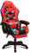 ELFORDSON LED Gaming Chair with 8-Point Massage, Swivel Office Chairs with Head Pillow Lumbar Support, Ergonomic Desk Chair with Armrests Footrest for Heavy Duty, PU Leather, Red