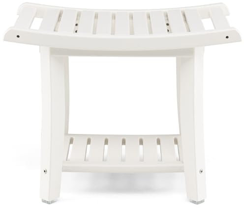 HOMFME 2 Tier Shower Stool, HDPE Bathroom Shower Chair Seat with Side Handles, Storage Shelf, Non Slip Bath Stool Bathtub Shower Bench for Elderly, Disabled, Pregnancy (White, 60 x 34 x 48 cm)
