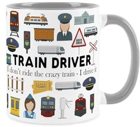 Train Driver Mug - Humorous Train Driver & Operator Themed Novelty Gifts - Tea/Coffee Hot Drinks Grey Ceramic Cup Present