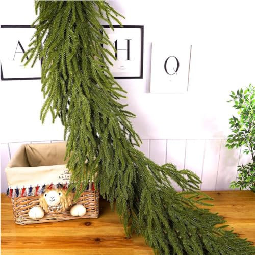 Zederngirlande, Norfolk-Kiefer-Girlande, künstliche Zedern-Girlande, fühlt Sich echt an, Norfolk-Kieferzweige aus Zeder, Weihnachtsgirlande Tisch, Kaminsims, Weihnachtsdekorationen (No Bell, 1.5m)