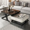 Couchtisch aus Schieferplatte mit Schubladen, quadratischer Kombi-Teleskop-Glastisch, Grau, 71,1 cm L x 71,1 cm B x 45,7 cm H + 61 cm L x 61 cm B x 35,6 cm