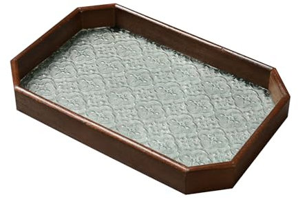 Piccolo vassoio da portata in vetro goffrato Portacandele Vintage Rustico Rettangolare Piatto da portata decorativo