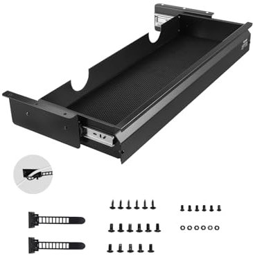 VEVOR 26 Wide Under Desk Drawer Slide Out, Under Desk Mounted Pull-out Drawer Attachment, Hidden Desktop Storage Organizer, Under Table Pencil Drawer for office Home Sit Stand Workstation, 29x9x4 in