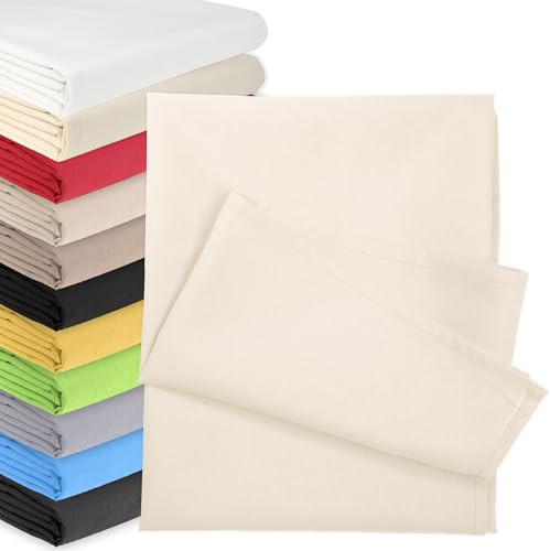 Bettlaken OHNE Gummizug 180x200 cm Poly Baumwolle Creme | Glatte Betttuch ohne Spanngummi. Atmungsaktiv, Waschbar. Laken, klassische Betttücher, Haustuch für Zuhause, Hotel