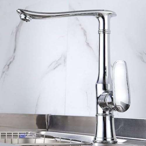 DECAKE Mischbatterie Küchenspüle Vintage, Küchenarmaturen 1 Loch Einhebel 360° Schwenkbar Küchenspülenarmaturen Mischbatterie Messing Chrom