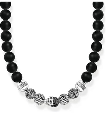 THOMAS SABO Kette Obsidian mit Totenkopf und Kreuzen Silber Länge 70 cm