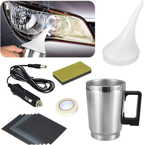 MILIWAN Kit Rénovation Phares Voiture - Renovateur Phare Voiture avec Coupe d'atomisation, papiers abrasifs pour Les phares oxydés, embués et Jaunes