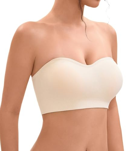 Damen Trägerloser BH Ohne Bügel,Soft Große Größen Push Up Bandeau Top Rutschfestes Silikon Bralette Nahtlose Tube Top mit Klare und Schwarz Träger
