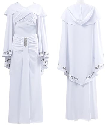 KoleGoe Déguisement Padmé Amidala Blanc, Robe Longue avec Haut, Écharpe et Jupe, Costume Cosplay pour Halloween