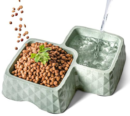 ne&no® Gamelle double en bambou antidérapante pour chats et petits chiens - Jusqu'à 400 g de nourriture + 350 ml d'eau - Gamelle pour chat - Gamelle en bambou - Gamelle pour chat