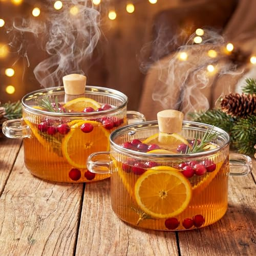 Zhehao 2 Pcs 1.8 L(60 Oz) Ribbed Glass Cooking Pots with Lid, Handle on Stove, Simmer Saucepan Heat Resistant with Cover, Cookware Pots Set for Stovetop Pasta, Noodles, Soup, Cereals, Fruit