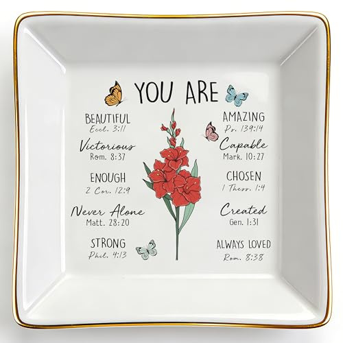 Birthday Christian Gift for Women, You Are Bible Verse Ceramic Trinket Dish | Confirmation Gifts for Girls Women Mum Nana - Mother's Day, Christmas, Baptism, Religious Easter Present - Gladiolus