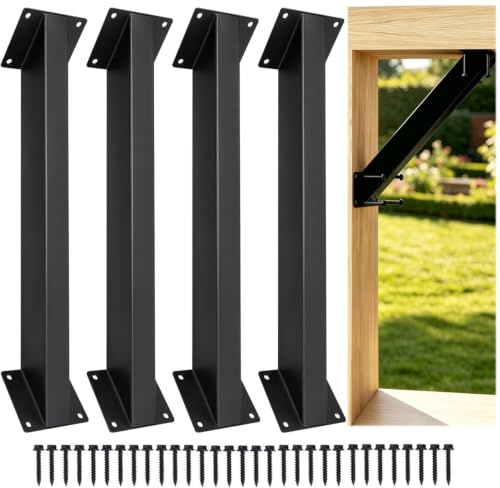 4 Pcs 45 Degree Pergola Brackets, Heavy Duty Roof Riser Brackets Kit, Angle Support Brackets, Connector Brace Bracket Kit for Wood Beam Gazebo Deck Patio DIY Projects
