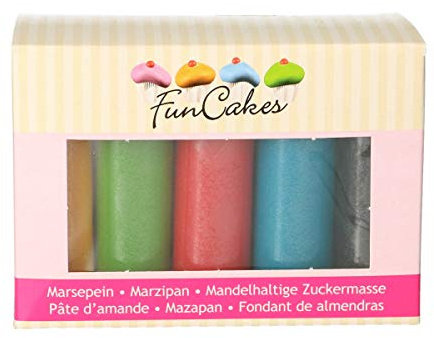 FunCakes - Multiconfezione di Pasta mandorla, facile da usare, 520 g, perfetta per decorare torte, senza glutine, con Certificazione HALAL e KOSHER, 5 i principali ed eleganti quali giallo, verde