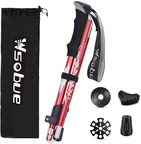Wanderstöcke, Faltbare Trekkingstöck, Verstellbar Nordic Walking Stock, Teleskopstöcke für Männer und Frauen Gehen, Senioren-Trekking, Wandern (Rot 1 Stock)