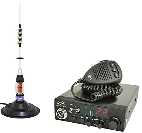 PNI Paquete emisora de Radio CB Escort HP 8024 ASQ, 12-24V, 40 Canales, 4W + Antena CB ML70