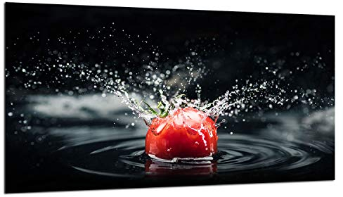 TMK - Plaque de protection en verre pour plaque de cuisson - 90 x 52 cm - Protection contre les éclaboussures - Plaque en verre - Décoration pour planche à découper - Noir tomate