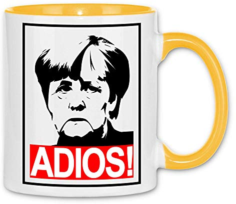 wowshirt Tasse Merkel Adios Anti-Merkel Politik AfD, Farbe:White - Yellow