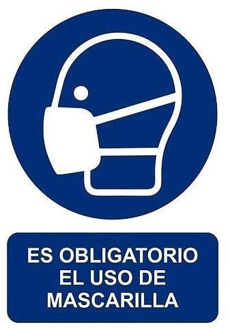 CABLEPELADO Señal Adhesiva Es obligatorio el uso de mascarrilla | Señal informativa usar mascarilla | Señal Adhesiva | PVC | UNE-EN ISO 7010:2012 | 0,8 mm grosor | 10 cm largo x 15 cm alto