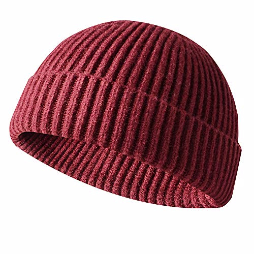 JFAN Unisex Retro Trawler Winter Beanie Hat Baseballkappe Streetstyle Trawler Beanie Watch Hut Rollup Edge Schädeldecke,Rotwein