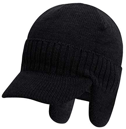 JINTN Winter Herren Mütze mit Schirm Gehörschutz Visor Beanie Schirmmütze Wintermütze Beanie Hat Fleecefutter Warm Strickmütze Ski Ohrenmütze für Outdoor