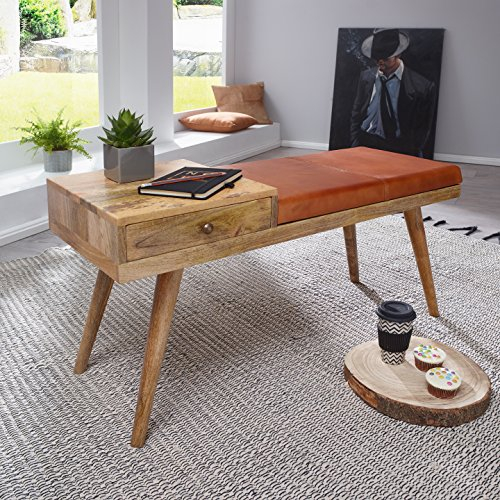 Eternity-Moebel24 Sitzbank Lederbank Polsterbank Flurbank Bank Stauraum Holz Massiv Ziegenleder