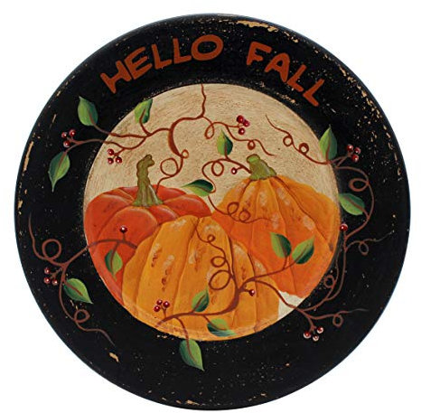 CVHOMEDECO. Primitives Antiker Kürbis-Holzteller, dekorativer Teller für Halloween, Hello Fall, 26,4 cm