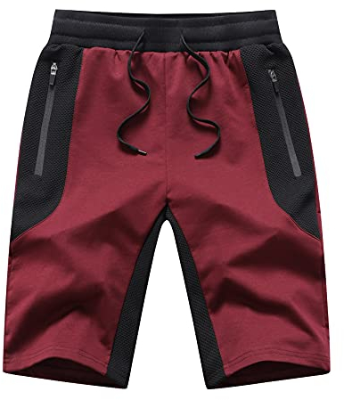 Tansozer Kurze Hosen Herren Mit Taschen Sommer Sport Gym Shorts Jogginghose Sweat Hose MäNner Jogging Rot XL