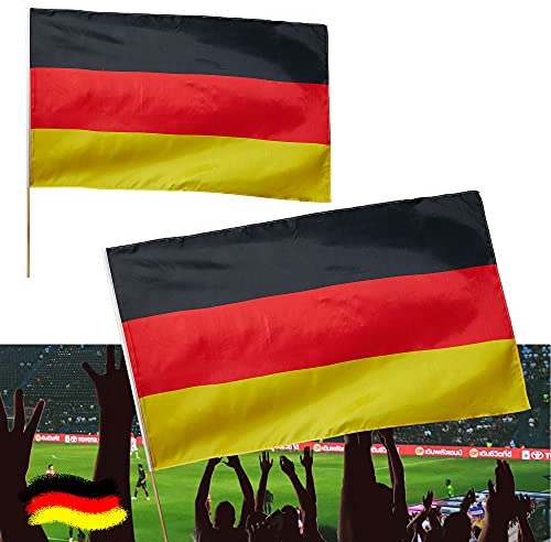 Fanartikel WM EM │Fanzubehör Dekoartikel Gartendeko │Fanmeile Public Viewing │schwarz rot gold (2 x Stabfahne 150x90cm)