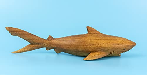 G6 Collection Holz-Hai-Statue aus Holz, handgeschnitzt, Hai-Statue, dekorative Heimdekoration, Akzentfigur, handgefertigt, tropisch, nautischer Ozean, Küstendekoration, Hai (30.5 cm lang)