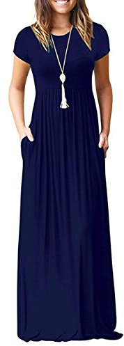 AUSELILY Maxi Dress for Women - Summer Casual Long Dresses for Ladies with Pockets L Navy