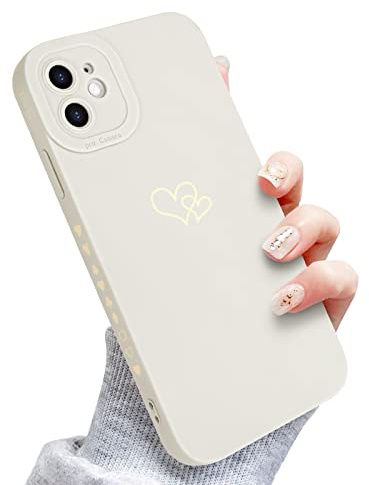 Newseego Case Compatible with iPhone 11 - Gold Cute Love Heart Design Soft Liquid Silicone with Small Hearts on the Side - Shockproof Protection